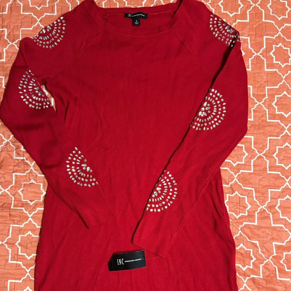 Red rhinestone long sleeve dress